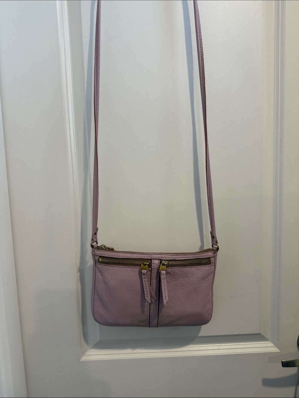 Fossil Lavender Leather Crossbody with Gold Zippers